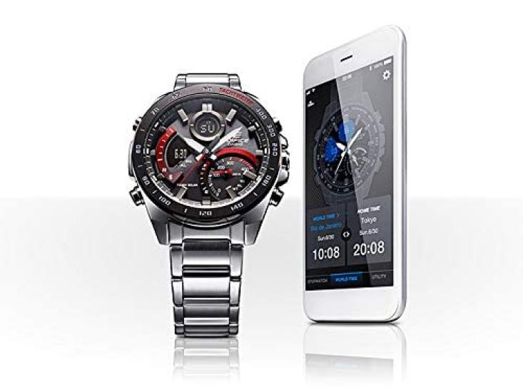 EDIFICE Смартфон, Tough Solar, Бизнес, Спорт, Нержавеющая сталь, Водонепроницаемые, CASIO Bluetooth, Совместимые, ECB-900DB-1A Хронограф, Календарь,