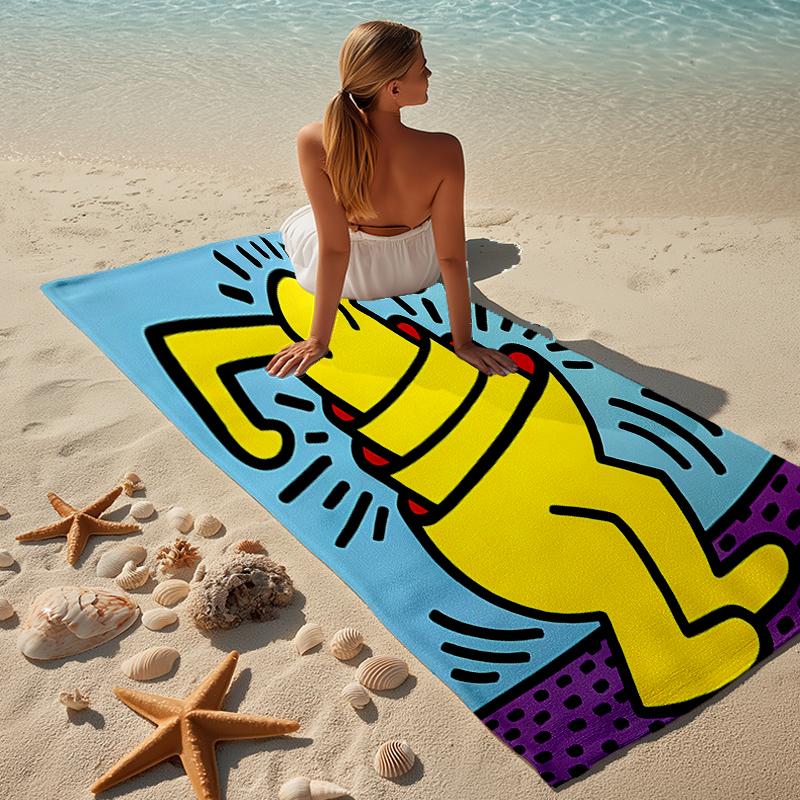 proof beach towel with a Keith Haring Ascending pattern - soft,absorbent,quick-drying,machine washable - perfect for swimming,camping,bathing