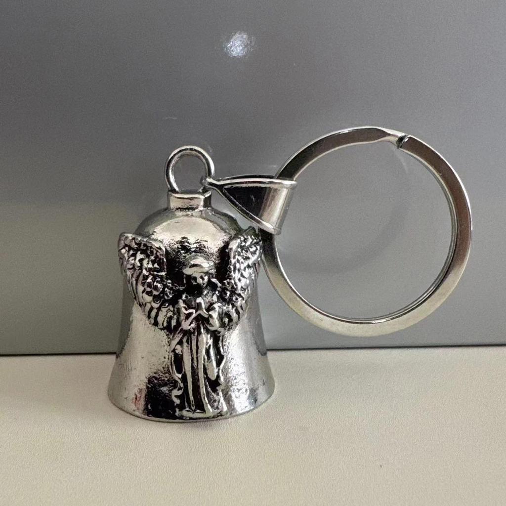 Vintage Zinc Alloy Angel Wings Bell Keychain for Bikers