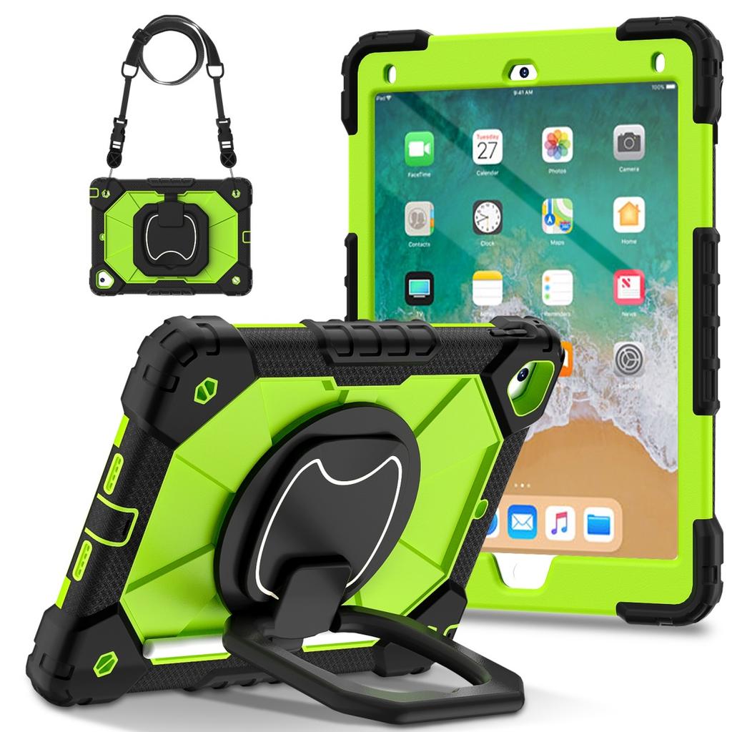 For Apple iPad 9.7 (2017) 360° Rotating Grip Heavy Duty Protection Stand TPU+PC 3in1 Anti-knock Shockproof Tablets PC Case