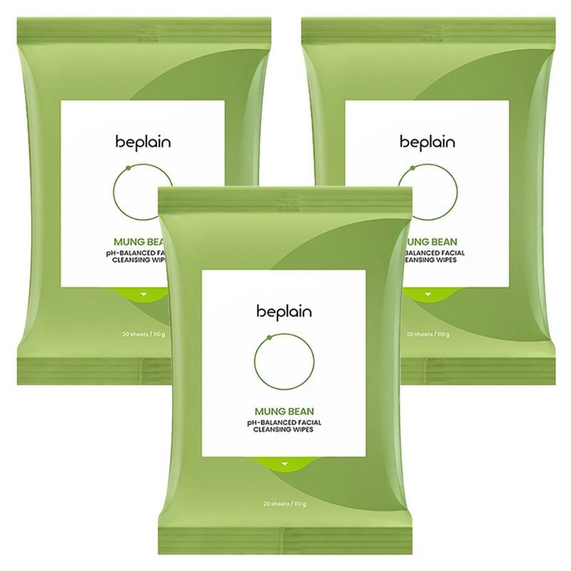 B.Plain Mung Bean Mild Acidic Cleansing Tissues, 20 Sheets Pack, 20 wipes, 3 pcs