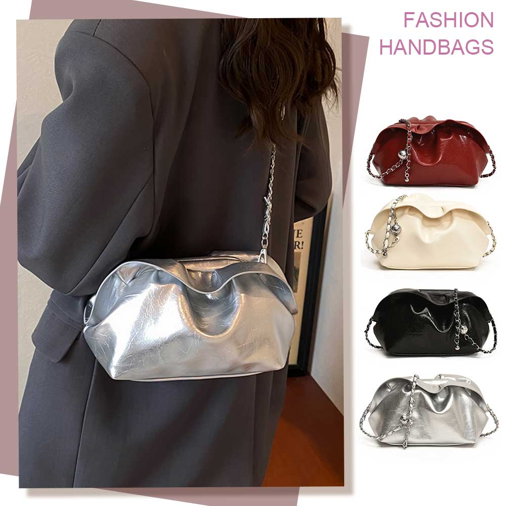 Женская сумка через плечо, плиссированная сумка из искусственной кожи, сумка-хобо с зажимом для путешествий и поездок на работу