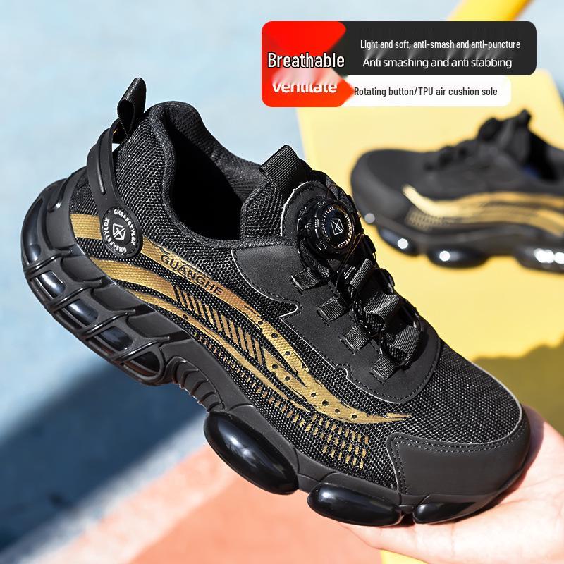 Lightweight Fly-Knit Safety Shoes with Rotating Button – Anti-Smash and Anti-Puncture Work Shoes for Construction