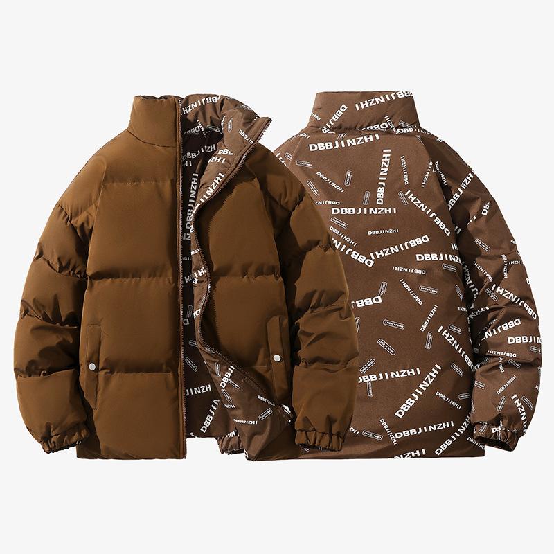 Winter Stand-up Collar Bread Clothes Men Wear Loose Cotton-padded Clothes On Both Sides Student Couple Clothes Casual Simple Cotton-padded Jacket