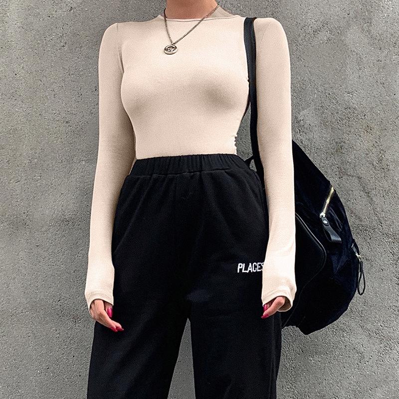 Slim Ladies Sexy Bodysuit Solid Fashion Skinny Bodycon Women Bodysuit Long Sleeveles O-Neck Casual Black Beige Female Bodysuit