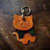 Handmade Genuine Leather Cat Keychain, Minimalist Ornament for Bag Small Accessory