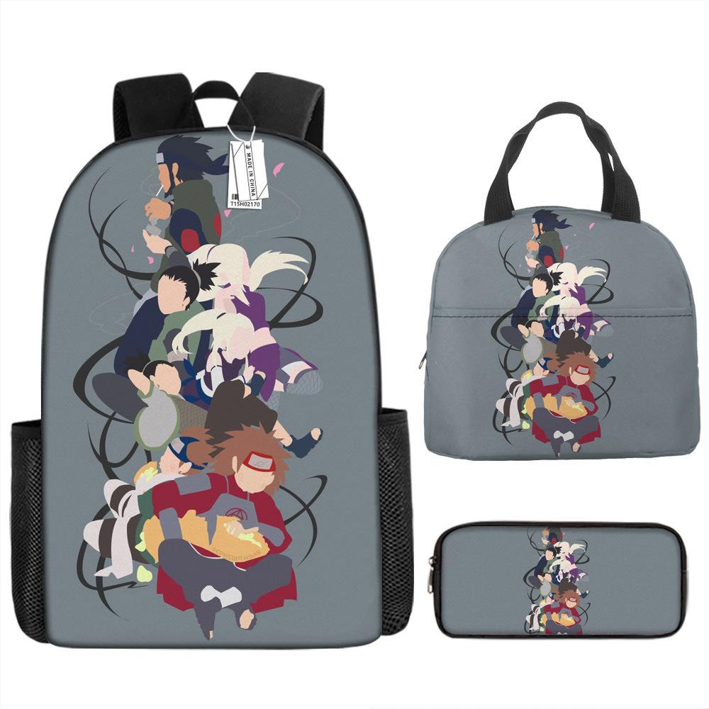 Наруто Шиппуден Начальная и средняя школа Школьный рюкзак Большой вместимости Кампусный рюкзак Сумка для ланча Пенал Набор из трех предметов