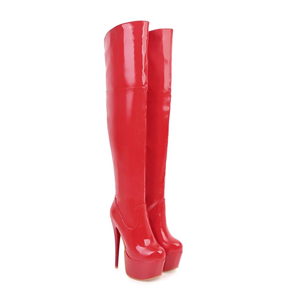 Red Over Knee Boots Women Extreme High Heel Platform Thigh High Boot Sexy Dance Nightclub Party Fetish Shoes Large Size 45 48