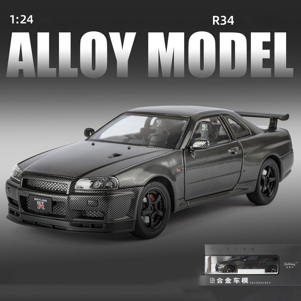 Модель легкосплавного автомобиля Nissan GTR-R34 в масштабе 1/24 с аутентичными звуковыми эффектами, коллекционная игрушка премиум-класса для детей и взрослых