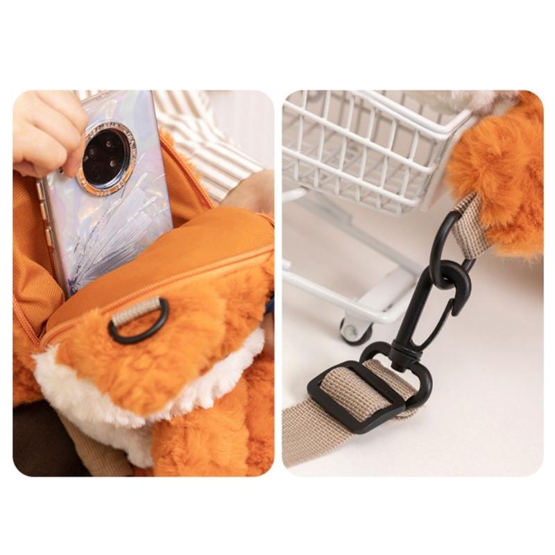 Плюшевая лиса Сумка через плечо Мягкая сумка через плечо Мультяшный рюкзак для девочек Милый животный Школьная сумка Кошелек для мелочи на зиму