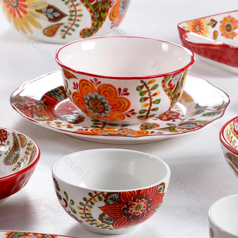 Творческий стиль керамики Тарелки Ретро Ресторан Салат Паста Тарелка Вкусные блюда Большие суповые миски Бытовая посуда