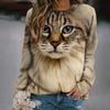 Cat Print Long Sleeves Tees Pullover Casual Loose Street Female Clothing Funny Cute Tops Fall/Winter Cotton Women's T-shirts