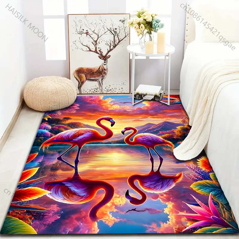 1PC Elegant Flamingo Print Carpet for Living Room Bedroom Sofa Doormat Home Decor Area Rugged Non-slip Floor Mat Large Size