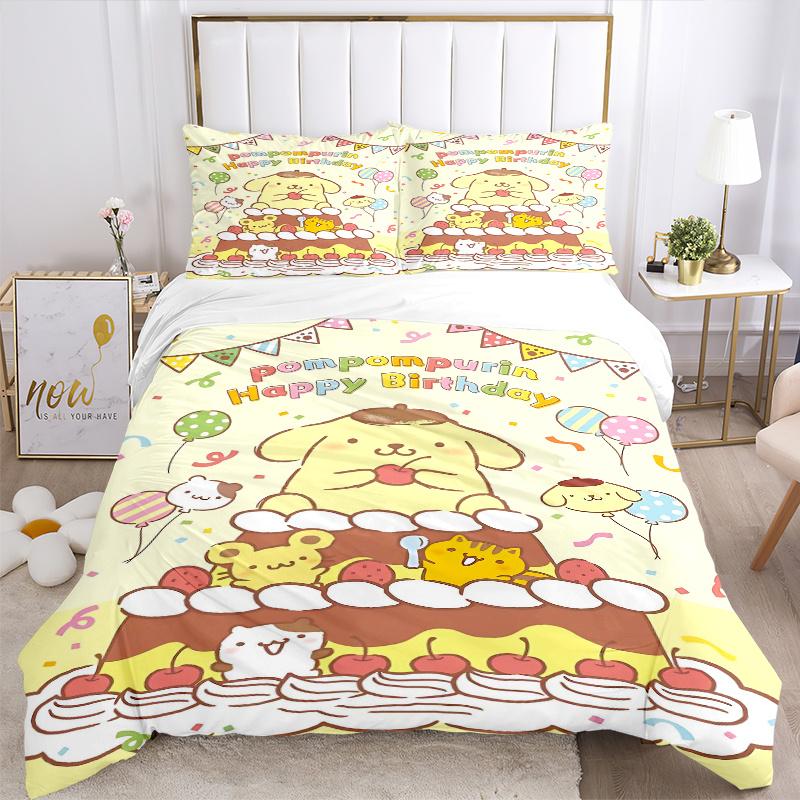 3pcs Pompompurin's Happy Birthday Celebration Print Cover Set Ultra Soft, Breathable, and Comfortable Bedding with Stylish Design for Bedroom and