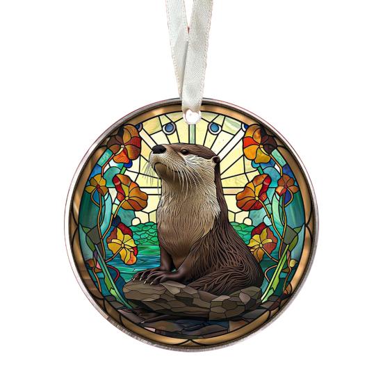 Animal Christmas Ornament 2D Flat Acrylic Ornament Cartoon Santa Hat Animal Hanging Decoration for Christmas Tree Mantel