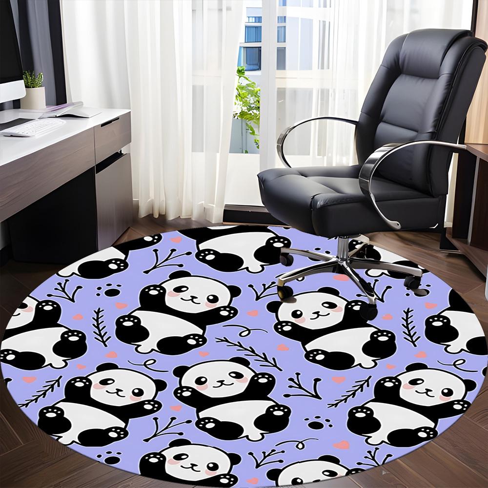 1PC Panda Pattern Office Round Area Rug, Mat Suitable ForOffice, Under Office Chairs Bedroom Living Room Home Decor, Room Deco