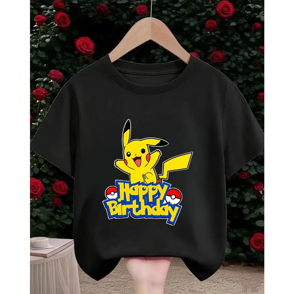 Crew Neck Cute Pikachu T Shirt 3-14Y Boys Girls Summer Kawaii Fashion Street Hot Cartoon Casual Children