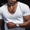 Моющаяся мужская рубашка с v-образным вырезом, шикарная летняя мужская базовая футболка, топ для фитнеса