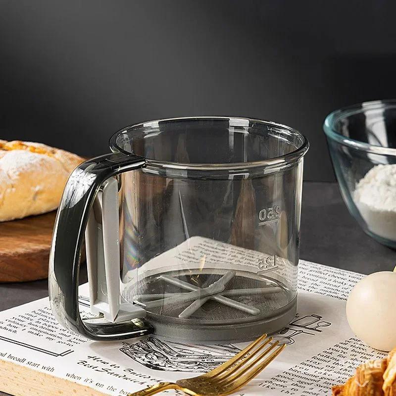 Кухонное сито для муки, ручное полуавтоматическое сито для сахара, шейкер для порошка, ручка, мерный стакан, инструмент для изготовления выпечки, кухонные инструменты