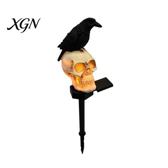 Weatherproof Solar Lights for Outside LED Crow Skull Light, Waterproof Halloween Pathway Gothic Horror Party Gifts Collectors on Skeleton Head