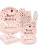 60PCS Birthday Plates and Napkins Party Supplies Rose Gold Serve 10 Guests, Pink/White Birthday Supplies for Rose Gold Birthday Party Decorations
