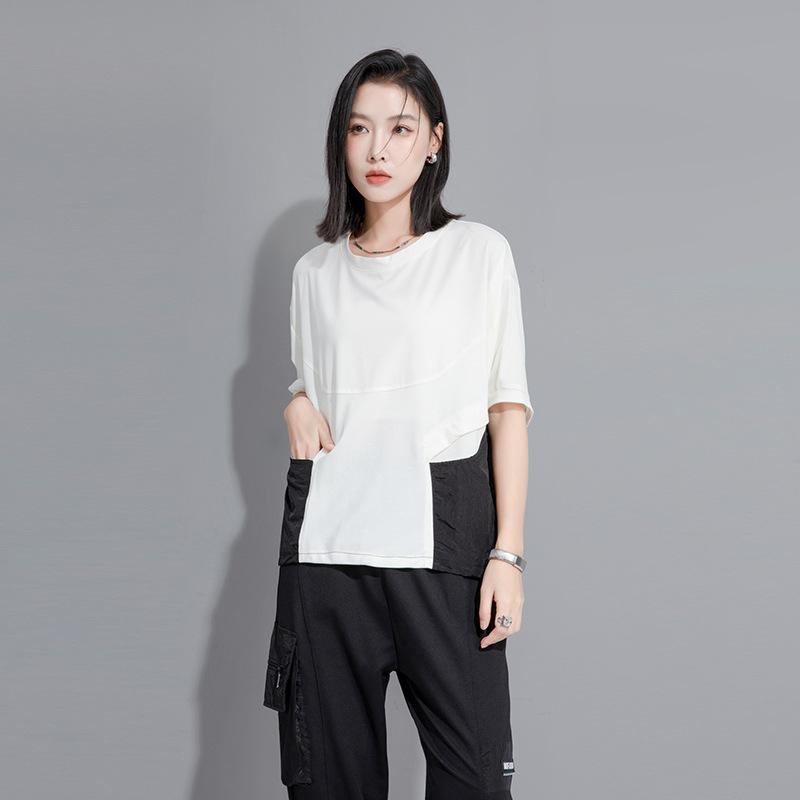 Короткий рукав, свободная футболка в стиле ретро с лоскутным принтом, повседневная, свободная, женская летняя футболка