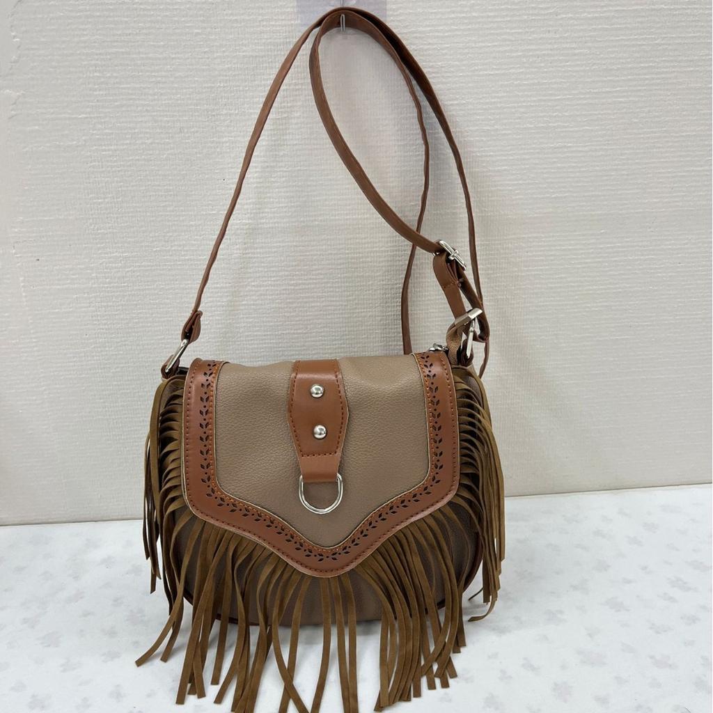 Tassel Design Retro Bag Women'S Fashion Shoulder Messenger Bag Going Out Casual Tassel Bag Saddle Bag