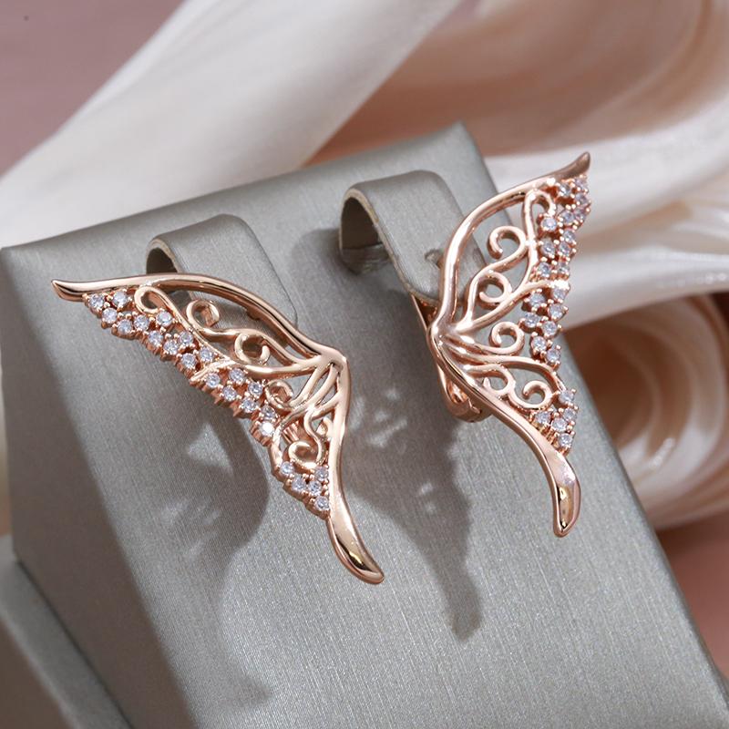 Винтажные серьги-бабочки Kinel цвета розового золота с блестящим цирконом