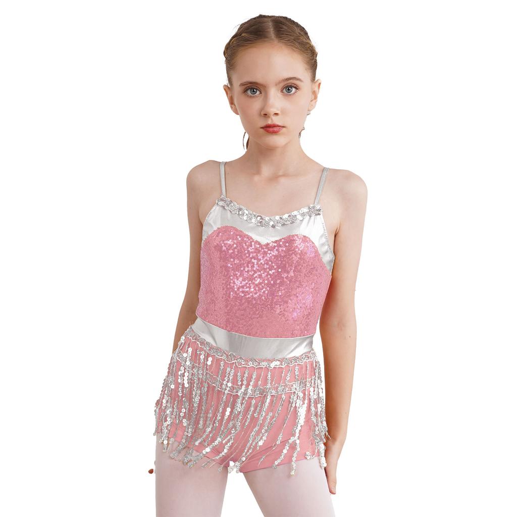 Детское платье для латинских танцев с блестками и кисточками, юбка-пачка, купальник, современный джазовый бальный костюм, танцевальная одежда