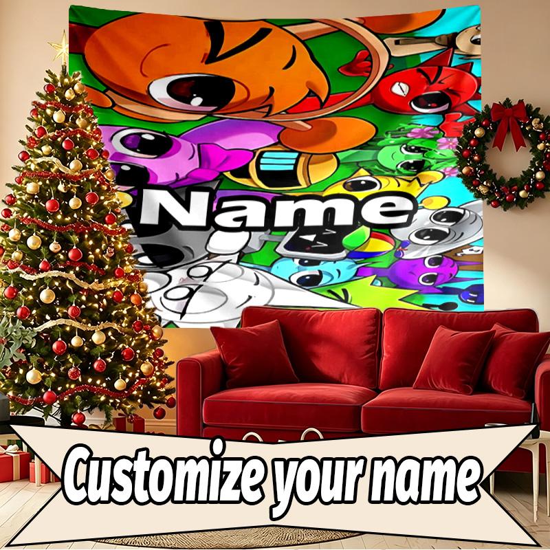 Custom Name Personalized Sprunki Game Print Tapestry, Wall Art Decor, Bedroom, Dorm, Apartment, LivingRoom, Party Backdrop, Gift for Birthday