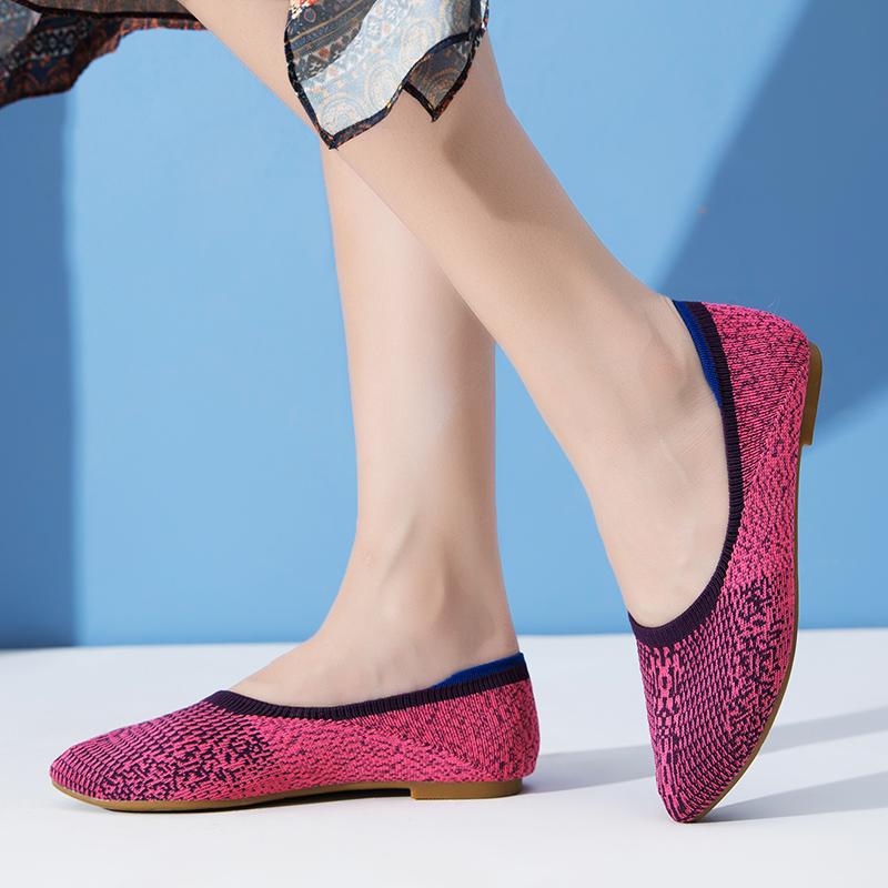 Модная женская обувь на плоской подошве с острым носком, мягкой вязаной подошвой, дышащая и удобная обувь, весна 2025, новая модель, дышащие балетки для женщин