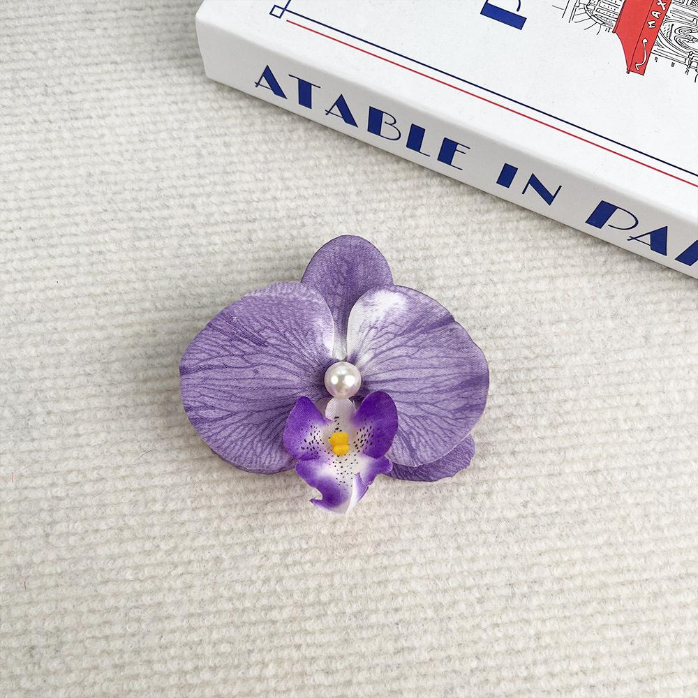 Women Korean Cloth Floral Pearl Hair Clip Sweet Phalaenopsis Flower Hairpin Female Headdress