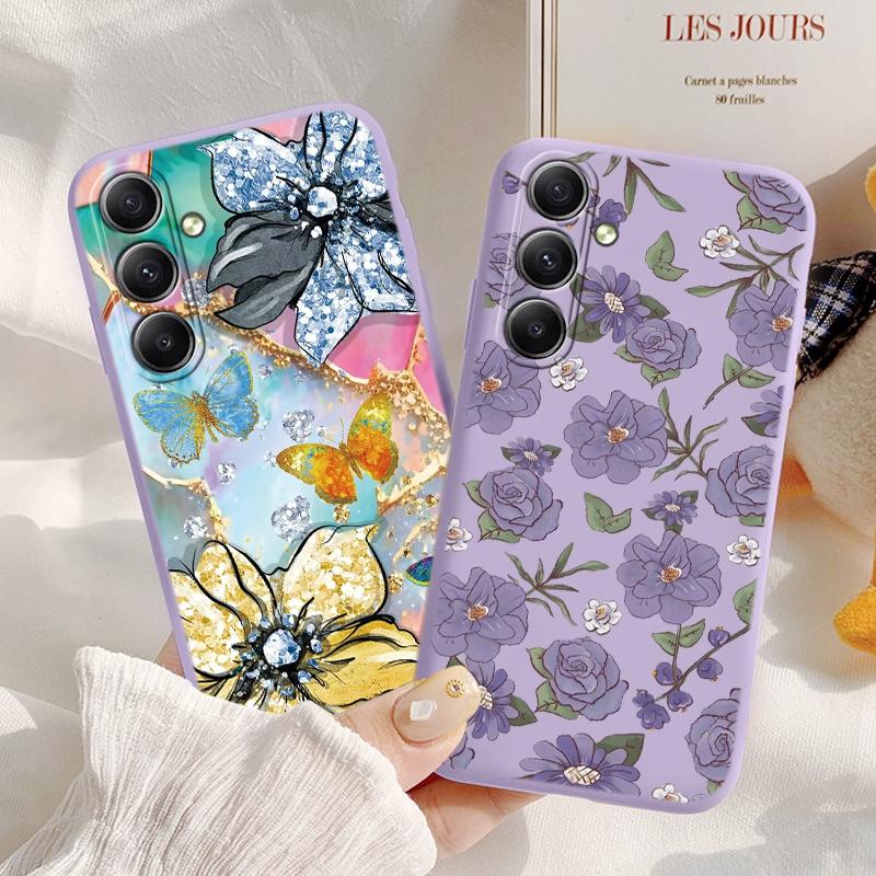 Мягкий силиконовый чехол Butterfly Purple для Xiaomi Redmi Note 13 Pro 13C 14 Samsung A35 A55 M35 Huawei Honor 200 iPhone Camera Защитный противоударный чехол