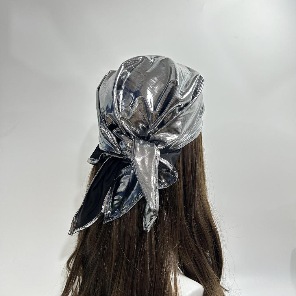 Жидкий Серебряный Леопардовый Принт Бандана - Y2K Ретро Шелковый Головной Платок