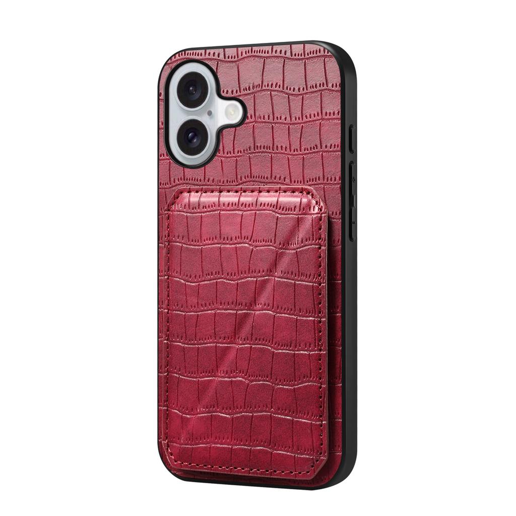 For iPhone 17 Case with Card Holder Leather+PC+TPU Crocodile Textured Back Cover