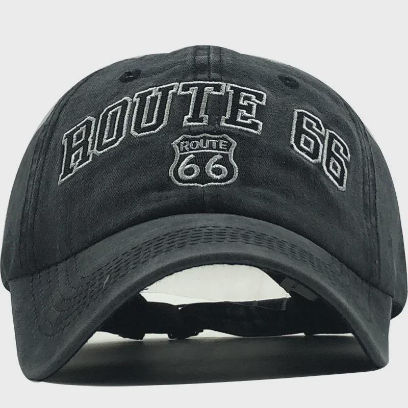 Summer Pure Cotton Old Washed Baseball Cap with Route 66 Embroidery - European and American Style Sun Hat