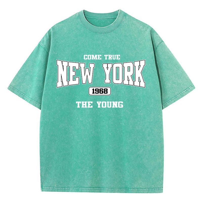 Женские футболки New York Cotton Washed T Shirts Come True The Young Prints Футболка Потертый Оверсайз С круглым вырезом Топы Одежда
