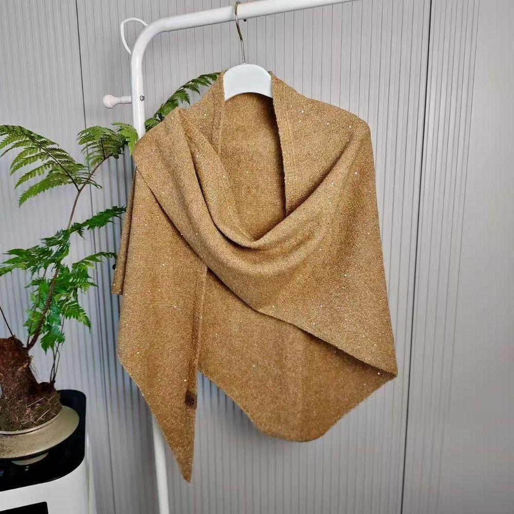 Winter Warm Sequin Triangular Scarf Thermal Mongolian Poncho Women Fashion Woolen Shawl
