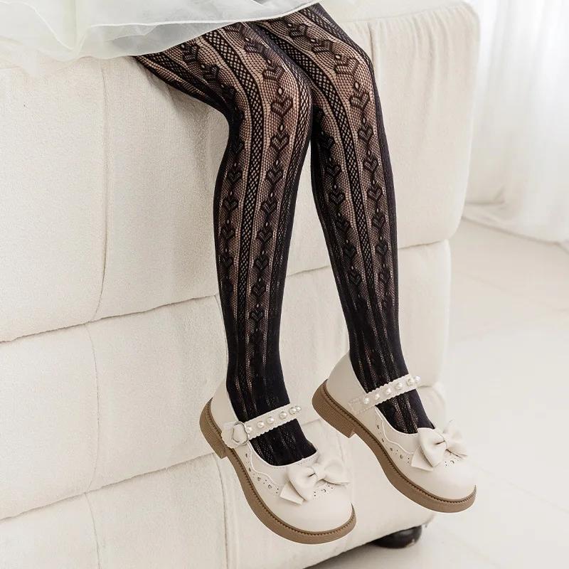 2026 Summer Girls Tights - Pure Cotton Breathable Mesh in Beige/White/Black, Children's Princess Pantyhose for 2-12 Years