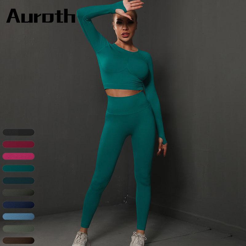 Спортивные костюмы Auroth, женский комплект для йоги, бесшовные леггинсы с длинными рукавами и высокой талией для фитнеса, спортивная одежда