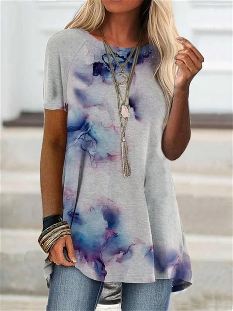 Elements Irregular Print Harajuka T Shirts Women Short Sleeve Summer Designer Casual Loose T-shirt O-Neck Female Tops Femme