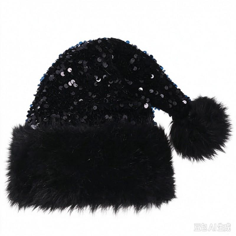 Christmas Sequin Long Hair Hat Double Layer Festive Party Headwear 32x45cm