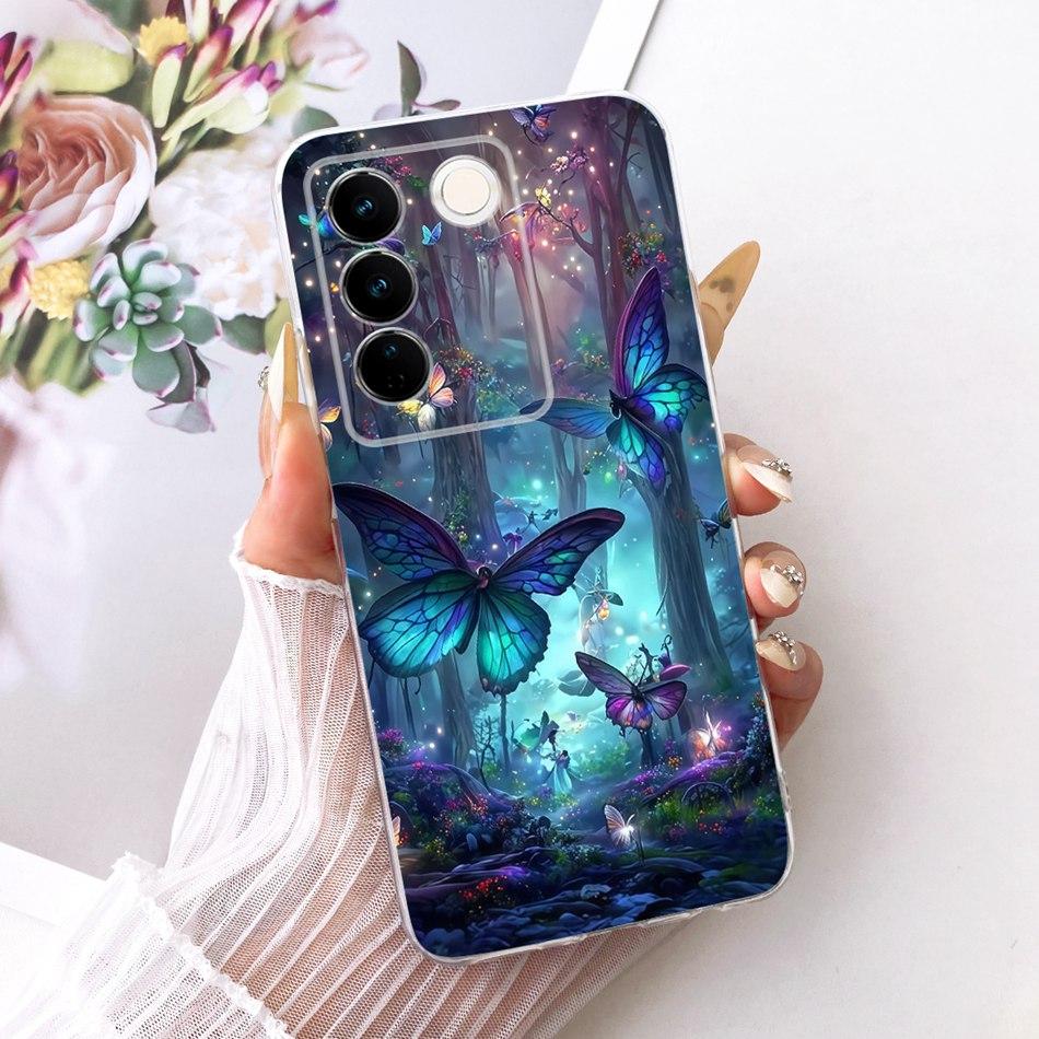 For Vivo V27 V27Pro Cute Flower Butterfly Cat Painted Case For Vivo V 27 V27 Pro V2230 V2231 Soft Silicone TPU Phone Cases