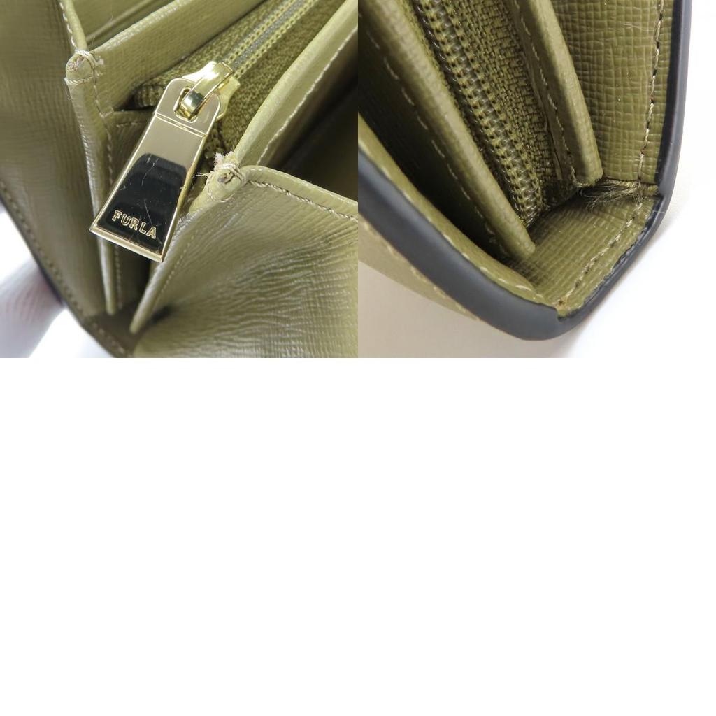 Used Furla Purse Leather Khaki Bifold Wallet