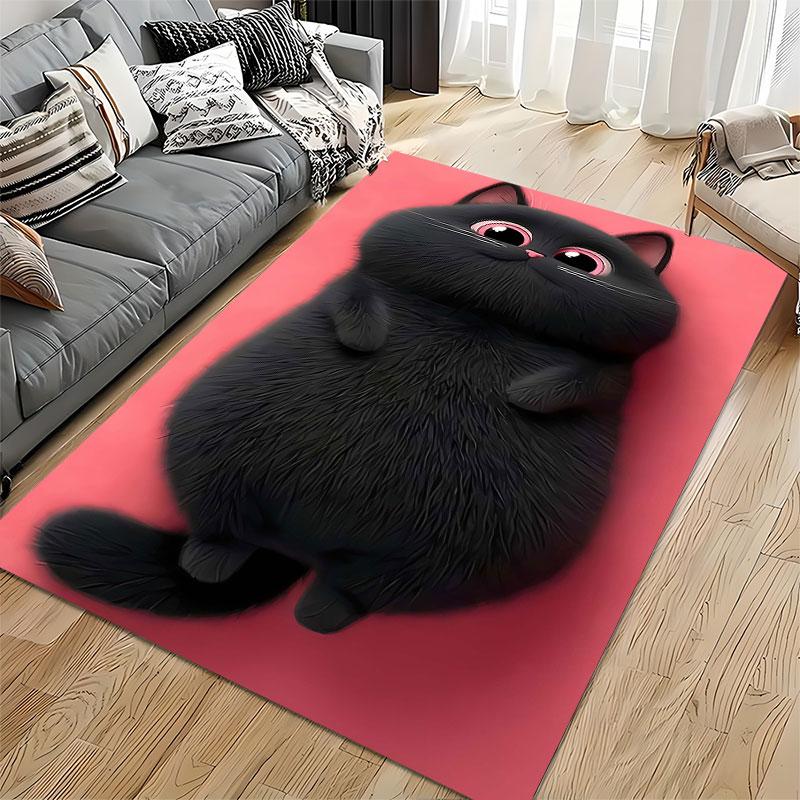 Cute Black Cat on Pink Carpet suitable as a non-slip mat for the living room or bedroom sofa