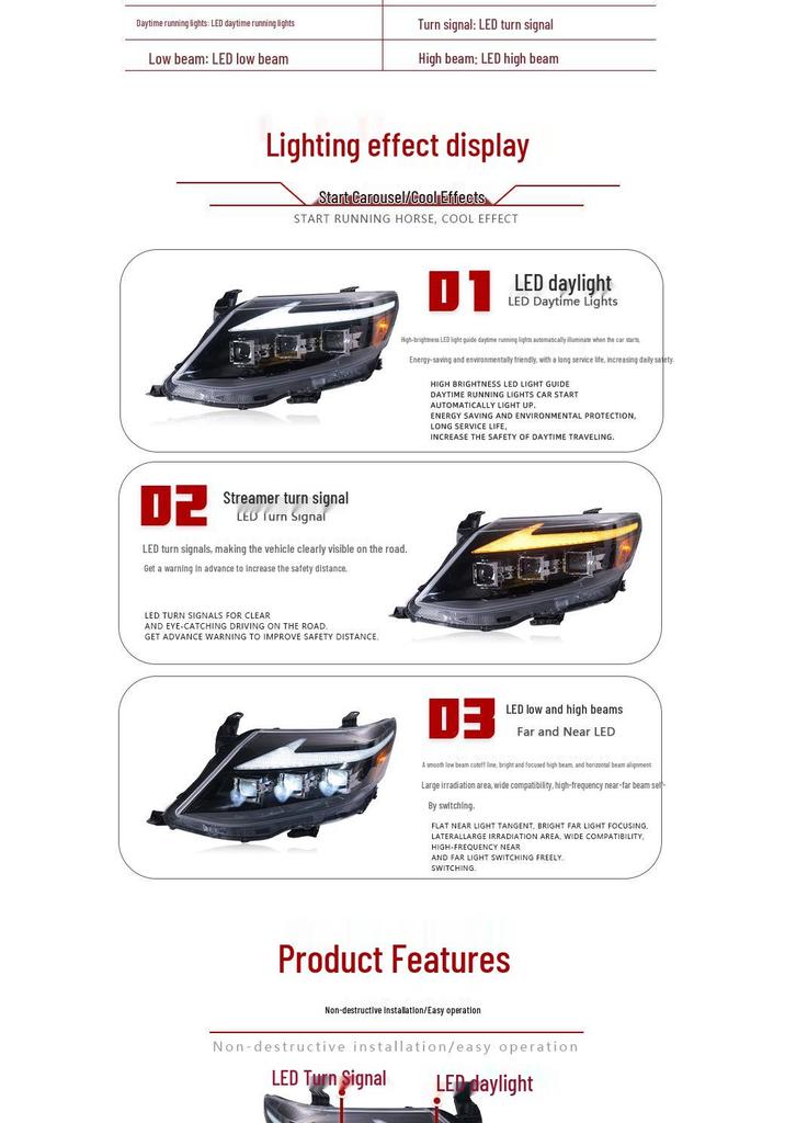 Светодиодная сборка фар с динамическими поворотниками для Toyota Fortuner 2011-2015