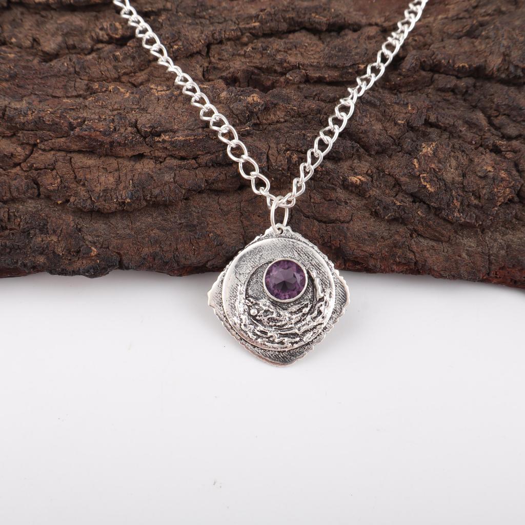 Amethyst Pendant Gemstone Jewelry, 925 Solid Sterling Silver Pendant, Gift For Women Handmade Pendant
