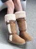 Теплые меховые и меховые интегрированные зимние сапоги для женщин на зиму 2024 года, новые толстые и теплые высокие сапоги в стиле ретро для женщин
