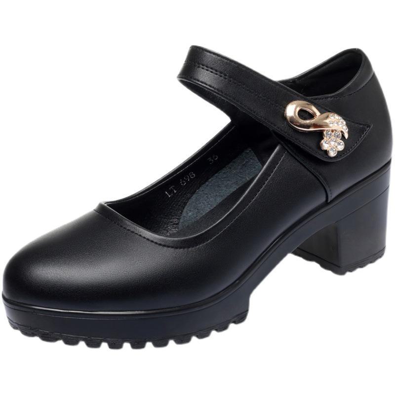 Кожаные танцевальные туфли для мамы: Весна и лето, универсальный чонсам, туфли на толстом каблуке с одной пряжкой