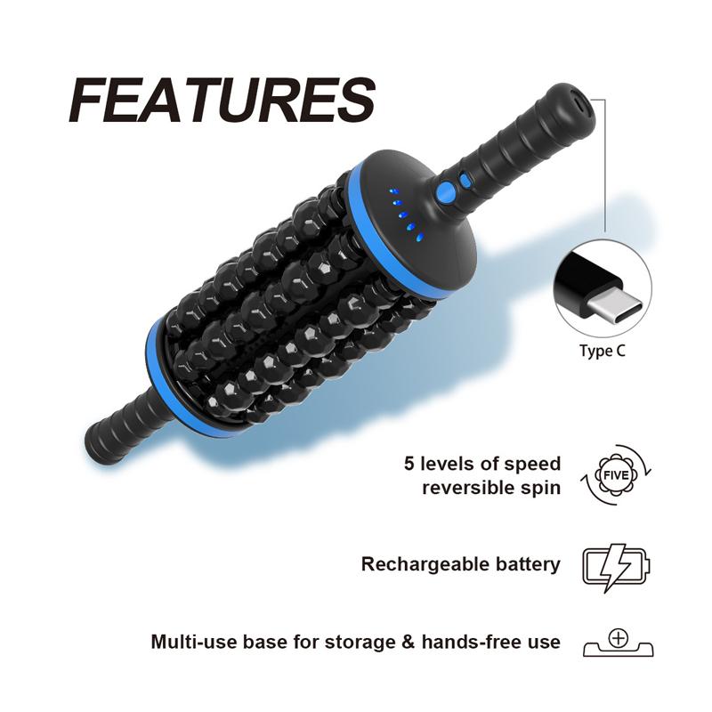 New Cordless Roller Massager Rechargeable 360 Rolling Vibrating Muscle Relaxation for Back Foot Leg Pain Relief